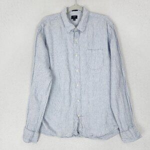 J Crew Shirt Men Extra Large Blue White Stripe Linen Slim Fit Casual Long Sleeve